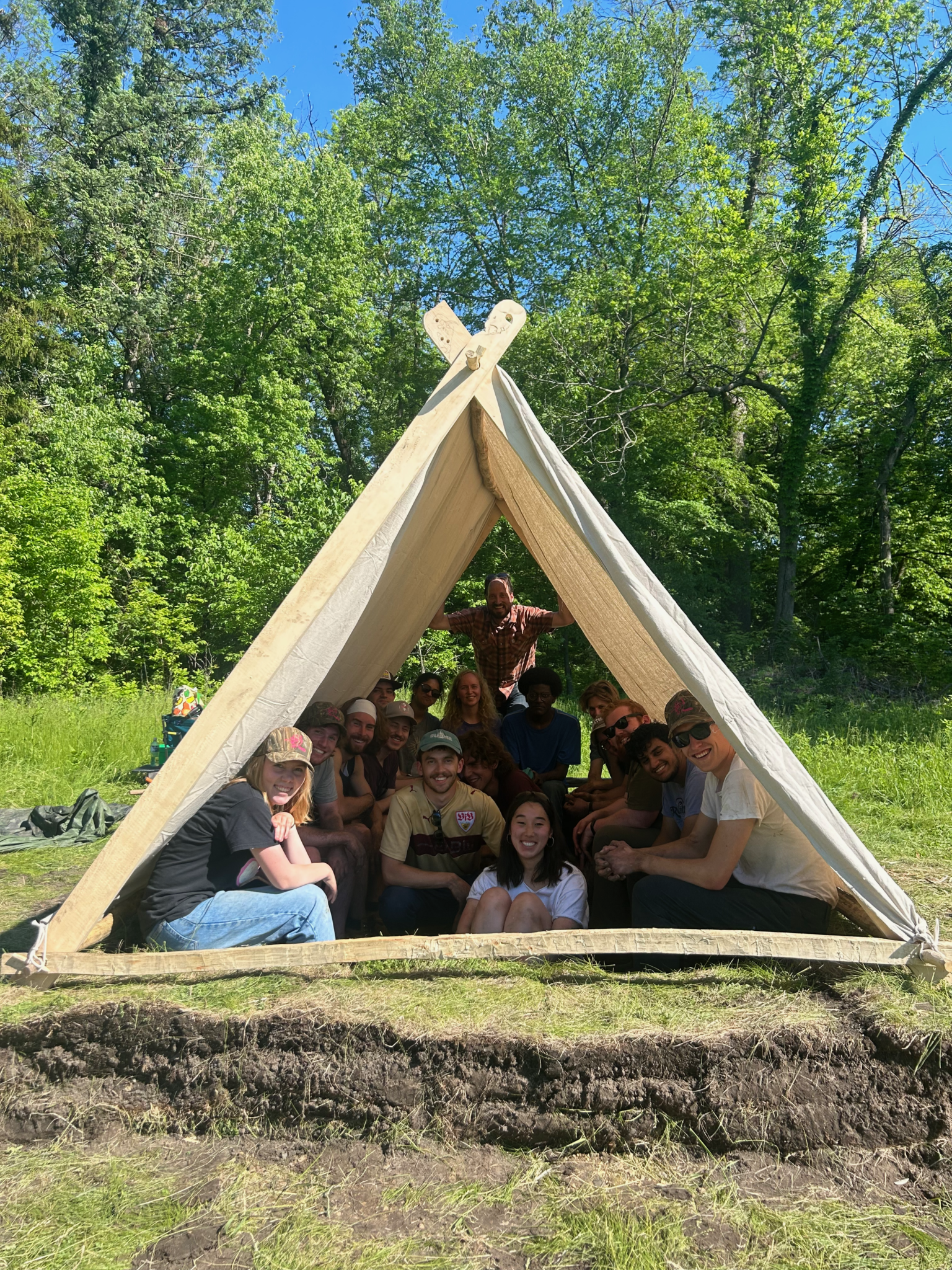 Our class inside the completed booth and tent.