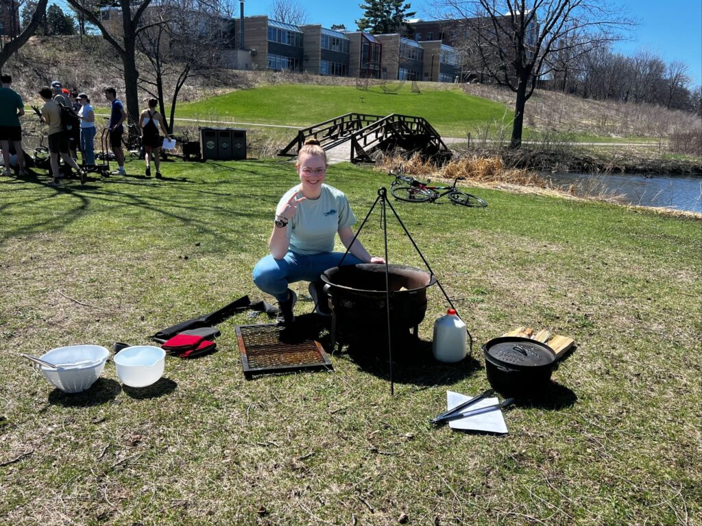 The setup of lab and the person in the pitcher is Lilly and it was a hot Summy day outside and excited to do the lab 