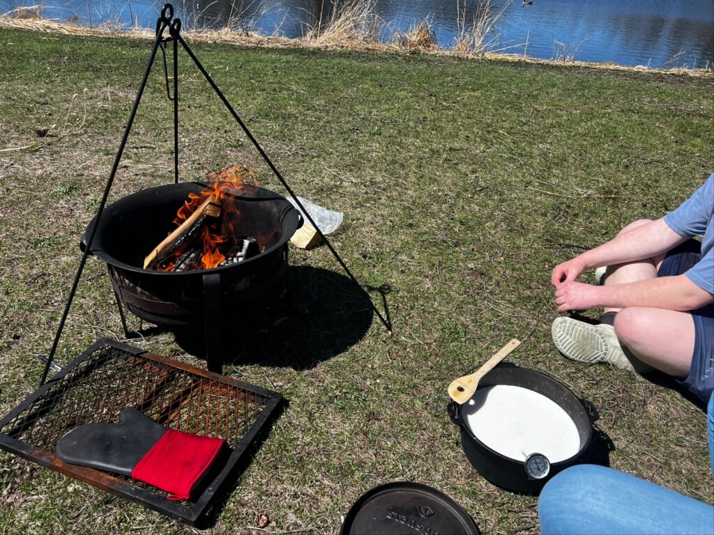 The fire that was really hard to start. we are about to start making cheese. 